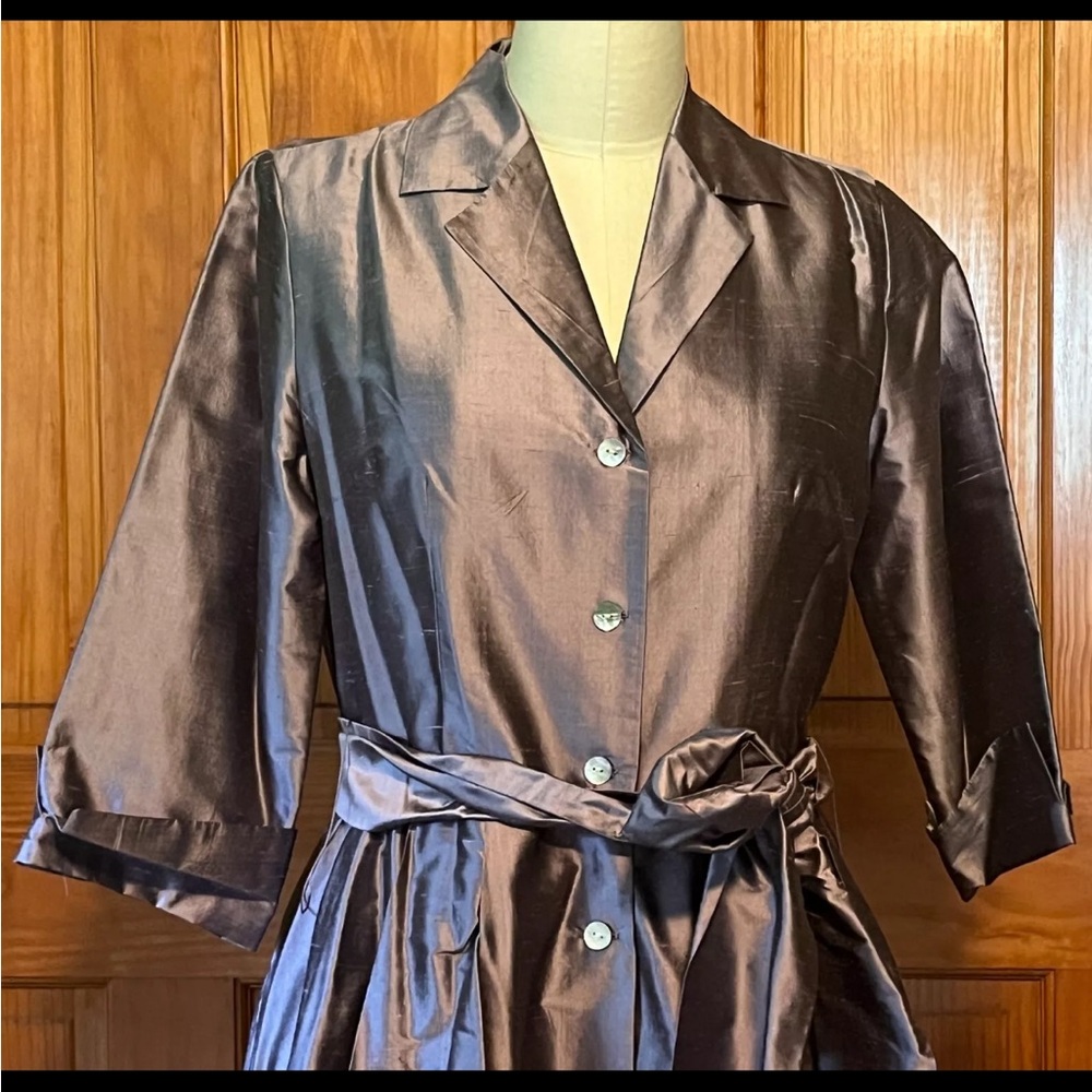 Elegant 100% silk button up shirt dress